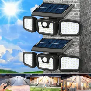 2 Packs LED Motion Sensor Solar Lights Outdoor IP65 Waterproof 3-Head Security Lights 2500-Lumen Floodlights Spotlights 270° Wide-Angle Lighting for Patios Garages and Gardens