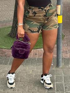 women's camo print high waist button front skinny shorts, lady casual comfy camouflage shorts for summer, summer shorts, ladies comfort bottoms for daily wear, womenswear, workout shorts, shorts for women.  summer bottoms