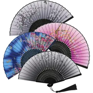 Folding Fan Hand Held Fan, 4 PCS Japanese Fan Foldable Hand Fan, Silk Paper Fans with Tassel, Hollowed Fringe Foldable Fan, Handheld Fan foldable for Wedding, Party, Gifts, Wall Decoration