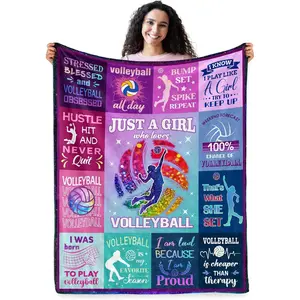 Volleyball Stuff Gifts for Teen Girls, Soft Blanket for Girls Room Decor, Christmas Birthdays Gifts for Volleyball Lovers, Cozy Throw Blanket for Couch Bed 60" X 50", Printed on One Side with a Plain White Back, Halloween Thanksgiving Christmas Gift