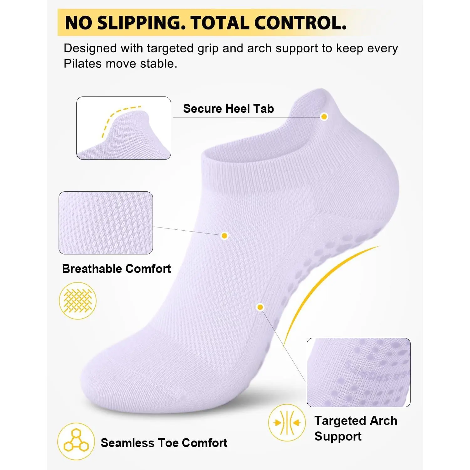 Women's Non-Slip Grip Pilates Yoga Socks - 3/6 Pairs Pack for Barre Ballet Barefoot Workout Hospital Athletic Socks with Anti-Skid Sole Comfortable Breathable Stretchable Fitness Dance Socks for Women Ladies Women's Non-Slip Grip Pilates Yoga Socks - 3/6 Pairs Pack for Barre Ballet Barefoot Workout Hospital Athletic Socks with Anti-Skid Sole Comfortable Breathable Stretchable Fitness Dance Socks for Women Ladies