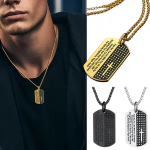 FindChic Military Cross Bible Verse Dog Tag Necklace Stainless Steel Catholic Christian Cross Pendant Necklace For Women Men