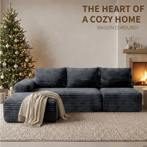 【Father's Day】Joylsle Gray 103" Modern Corduroy Modular Couch, Low Center of Gravity Floor Sofa for Gaming Room & Social Lounge, 2 Packages Includes 1 Moveable Ottoman & 2 Pillows, Flexible L-Shaped Furniture for Studio，a cloud couch,sofas living room