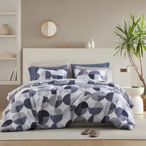 6/9 Pieces Ultra-Soft Microfiber Bedding Set Stylish Three-Tone Printed Comforter Set Warm and Cozy Mustard Yellow & Grey for All Seasons