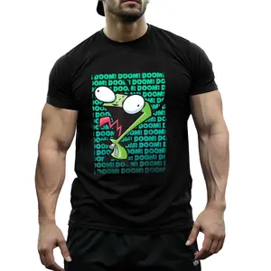 Invader Zim GIR Graphic T-Shirt - Soft Breathable Cotton Crew Neck Short Sleeve - Fun Cartoon Design with Exclamation Text for Halloween Christmas Gift