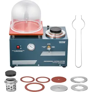 VEVOR Vacuum Investing Casting Machine, 290W Power, with 3 CFM Pump and Bell Jar, Convenient Oil Injection Port, Precision Pressure Gauge, 11 x 11 in Workbench, Casting Machine for Jewelry and Metal