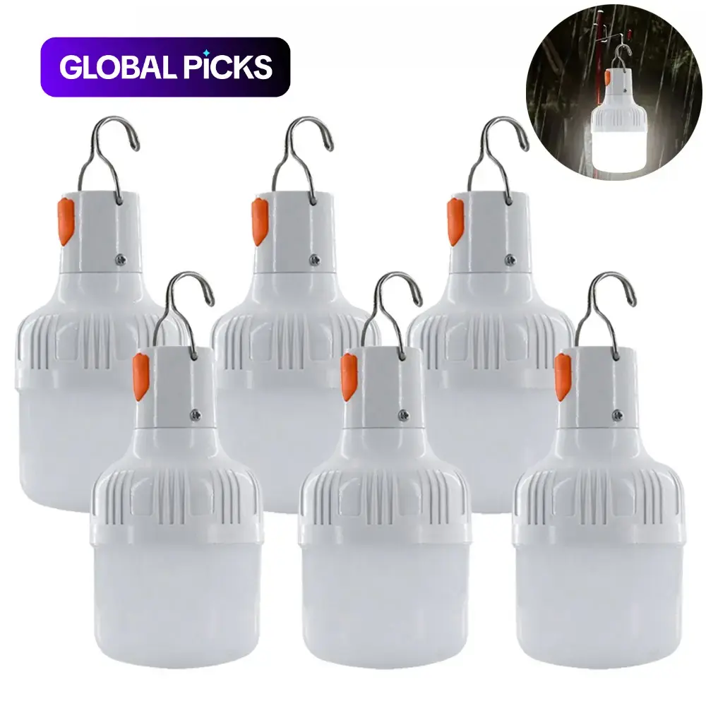 6-Pack Outdoor USB Rechargeable Handheld Flashlights, IPX4 Waterproof LED for Camping Fishing, High Brightness & Lumens, Portable Lantern Night Light with Hook #GLOBAL PICKS