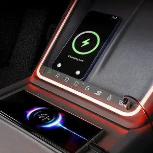 Tesla Model 3 Highland Center Console Wireless Charger – Dual Type‑C Ports, Shortcut Buttons & Ambient LED - Saunyoto