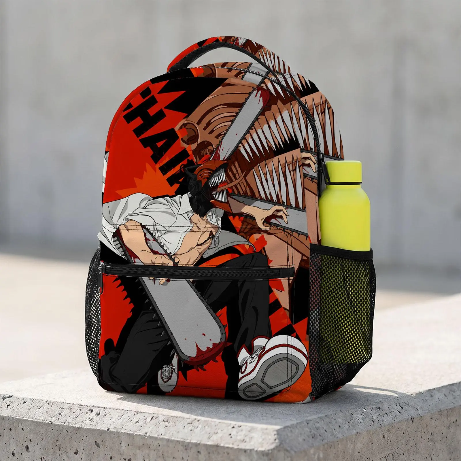 Chainsaw-Man Printed Animal Theme School Backpack with Laptop Sleeve, Comfort Padded Straps, Anti-Slip Design, Lightweight Fit - Kids' School Use Travel Bag