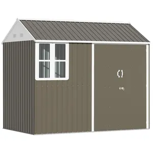 Outsunny 8' x 6' Outdoor Storage Shed, Metal Garden Shed with Window & Double Lockable Door, Outdoor Tool Shed Storage with Sloped Roof for Backyard, Patio, Garage, Lawn, Brown