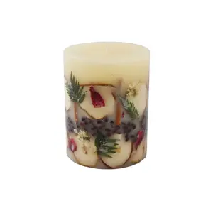 Rosy Rings Medium Round Botanical Candle - Spicy Apple 6.5" Burn Time 200 Hours Notes of Cardamom, Cinnamon, Clove, Long Lasting Candles, Aromatherapy Luxurious Fragrance Elegant Home Decor Gifts