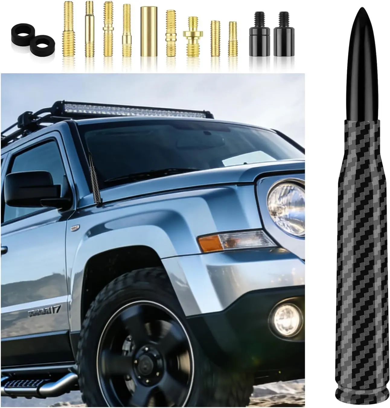 Car Bullet Antenna with 13 Car Antenna Replacement Accessories,Truck Antenna Decoration Compatible with Chevrolet Toyota GMC Jeep Ford (Black)