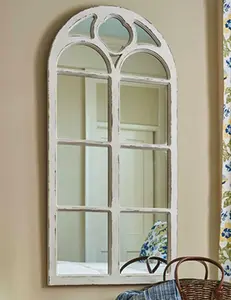 White Distressed Window Mirror