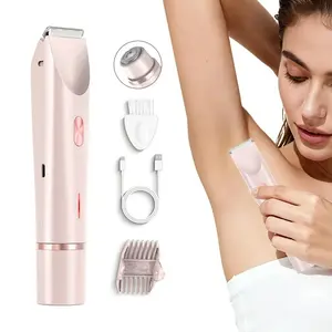 Women's double-headed razor, two-in-one electric razor, bikini trimmer, women's bikini and body hair trimmer, portable rechargeable, gentle and smooth female razor, suitable for faces, arms, legs and bikinis, very suitable for gifts