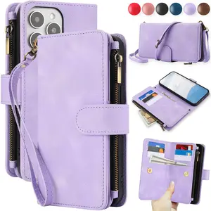 Magnetic Phone Case with Card Slot, 1 Count PU Leather Zipper Wallet Design Phone Case with Wrist Strap, Phone Accessories for iPhone, Zipper Phone Pouch