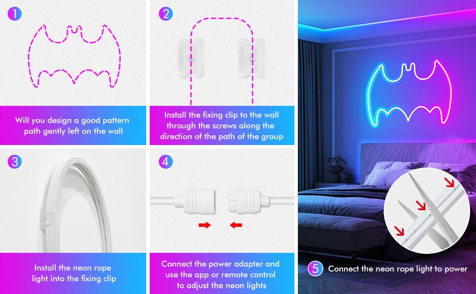 YEEWHALE RGB LED Neon Rope Lights, 24V IP65 Waterproof Flexible Super Bright LED Strip with Remote/APP Control, Wall Decor & Cool Room Decor Accessories for Adults Bedroom & Outdoor Room Decorations, Adjustable Brightness Led, Led Lighted tiktokshopspring
