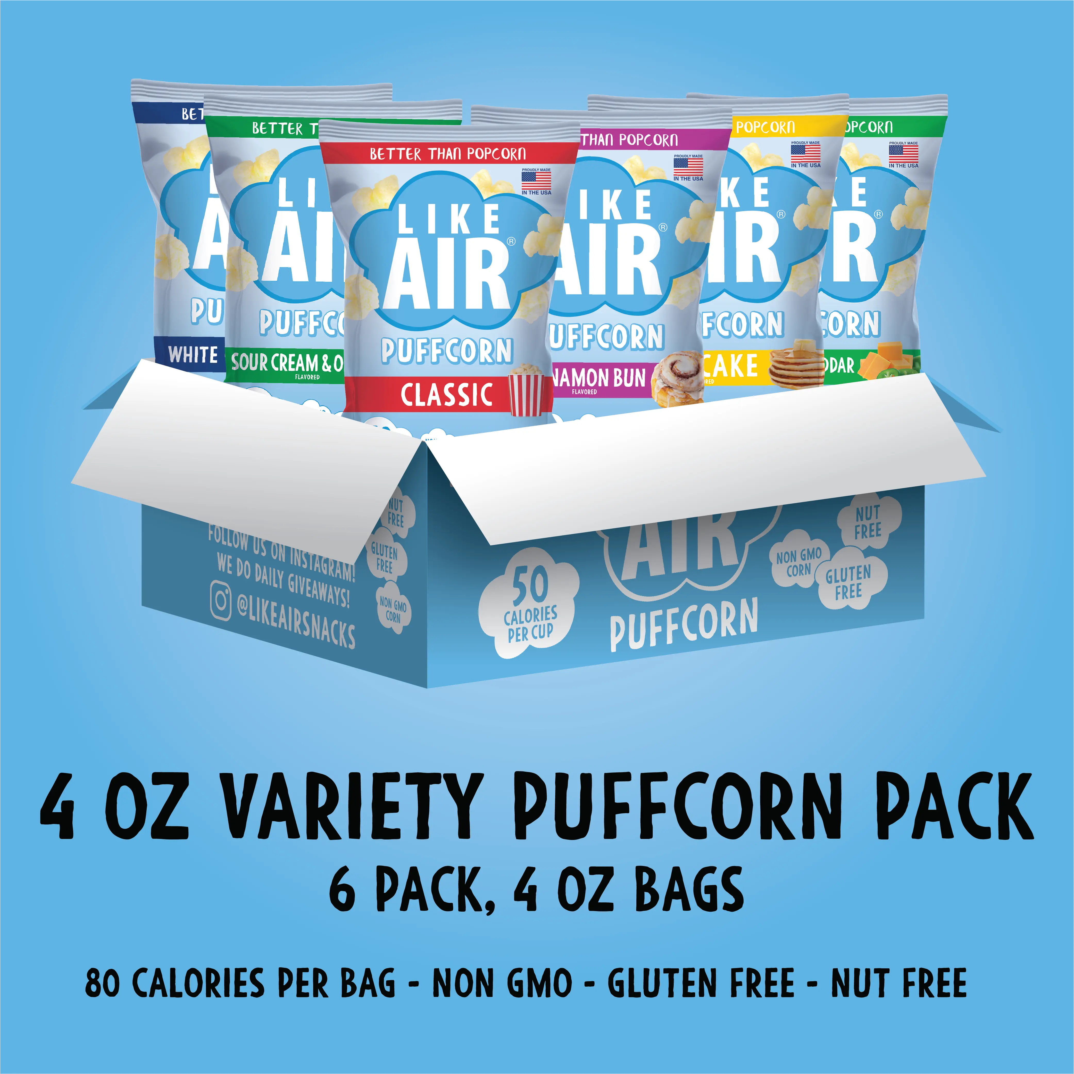4oz Variety Puffcorn Pack - 6 pack, 4oz bags
