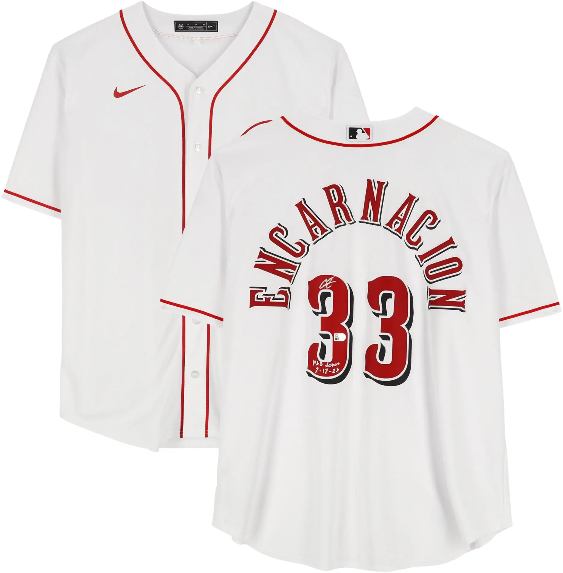Christian Encarnacion-Strand Cincinnati Reds Autographed White Nike Replica Jersey with "MLB Debut 7-17-23" Inscription - Fanatics Authentic Certified