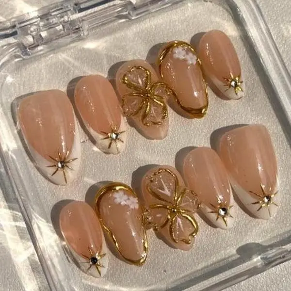 BHI Handmade 3D Acrylic Almond Press-On Nails – Reusable, Durable & Natural Finish| Elegant Salon-Quality Design for a Perfect Manicure black lace french tip