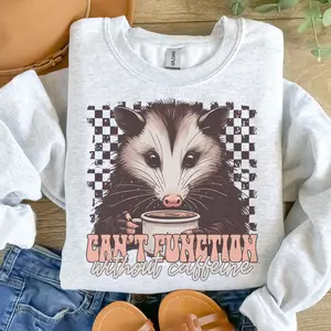 Coffee - Can't Function Without Caffeine Sweatshirt Ash Grey Unisex Jersey Sublimation Design Vintage Style Comfortable Everyday Wear