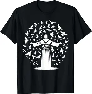 100%cotton St Francis of Assisi Patron Saint of Animals Birds Catholic T-Shirt T-Shirt
