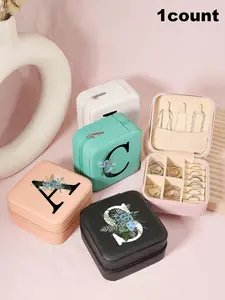 Letter Pattern Jewelry Box, Travel Organizer for Rings, Necklaces, and Earrings, Compact, Lightweight, and Durable Jewelry Storage Solution for Home and on-the-Go