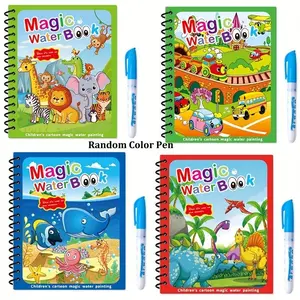 4 Pcs Reusable Water Coloring Doodle Book - Magic Water Drawing Book, Water Painting Book Toys, Educational Learning Toy, Includes Colorful Pens (Random Color)