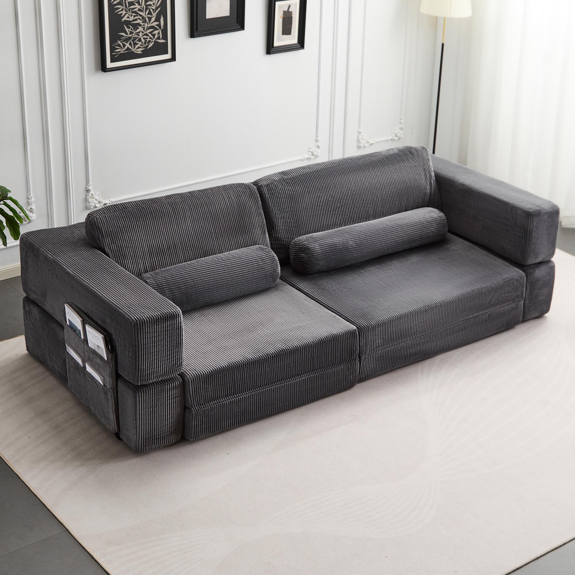 QAK 107'' Oversized Foldable Castle Sofa Modular PlayCouch for Living Room & Bedroom Instant Expansion Comfortable & Creative Design Furniture Seater