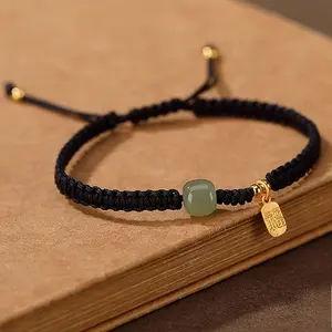 Chinese-Style Handwoven "Blessing" Character Bracelet Charm Paired with Fu Charm for Couples & Families in Red & Black Natural Design