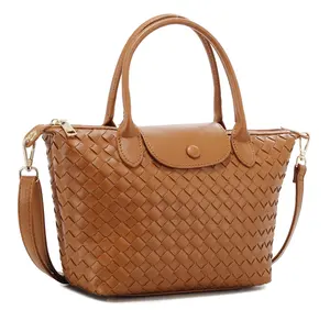 LA TERRE Woven Tote Bag with Button Flap - Women's Top Handle & Crossbody Bag N2643