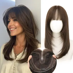 【ORSUNCER HAIR] Dark Brown Hair Toppers for Women with Thinning 3D 360° Cover Clip in Wispy Bangs Upgraded Adjustable Bandage 18 Inch Long Layered