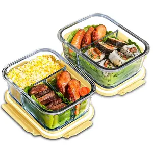 Heat-Resistant Glass Lunch Box, High Borosilicate Glass Bowl, Microwave Safe, Student and Office Use, Bento Box, Food Storage Container, Microwavable Bento Box