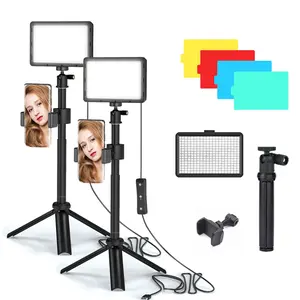 RGB LED Video Light Panel Kit with 360-Degree Rotatable Tripod Stand, Filters for Photography, Photo Studio Shoots, Live Streaming - Selfie & Phone Electronics Accessories