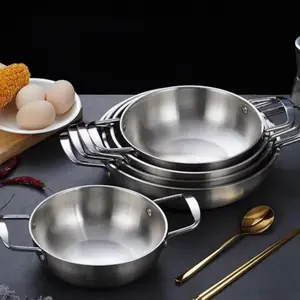 Korean Hot Pot & Noodle Pot, Durable Stainless Steel Cooking Pot, Kitchen Cookware, Suitable for Home and Camping, Compatible with Induction Cooktops