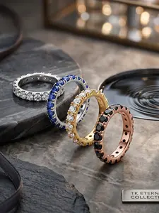 Sterling Silver Sparkling Row Eternity Ring, Boho Cartoon Style, High-Quality Women's Jewelry, Perfect for Parties and DIY Gifts