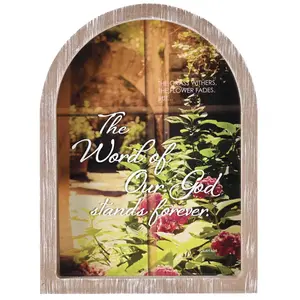 360 Stand 11x15 in Wooden Arch-Style Floral Decor Glass Photo Frame, Wall-Mountable Hanging Option with Window Hanger for Home Decor
