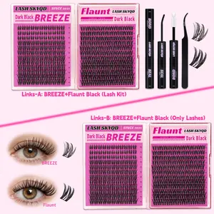 LASH SKYQD 276pcs D Curl BREEZE & Flaunt Black False Eyelash Cluster Kit, Mix 10-16mm Wispy Cluster Eyelash Extensions Kit With Lash Bond and Seal and Tweezers, Perfect for Beginners & Proficient, DIY at Home Easily, Easy Apply for Makeup Daily
