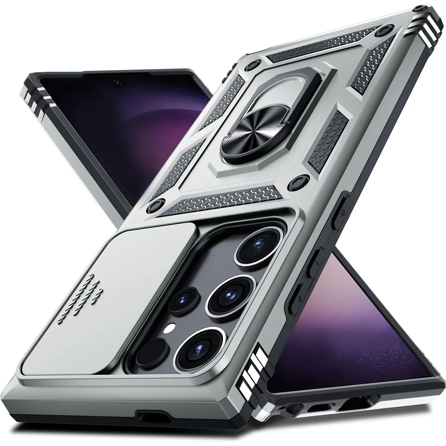 Phone Case - Protective Shockproof Case Designed for Samsung Smartphone for Galaxy S26 Ultra, S26 Plus, S26, S25, S24 Ultra, S23 Ultra FE Models, Featuring a Camera Cover And a Kickstand Ring, Including a Sliding Camera Cover