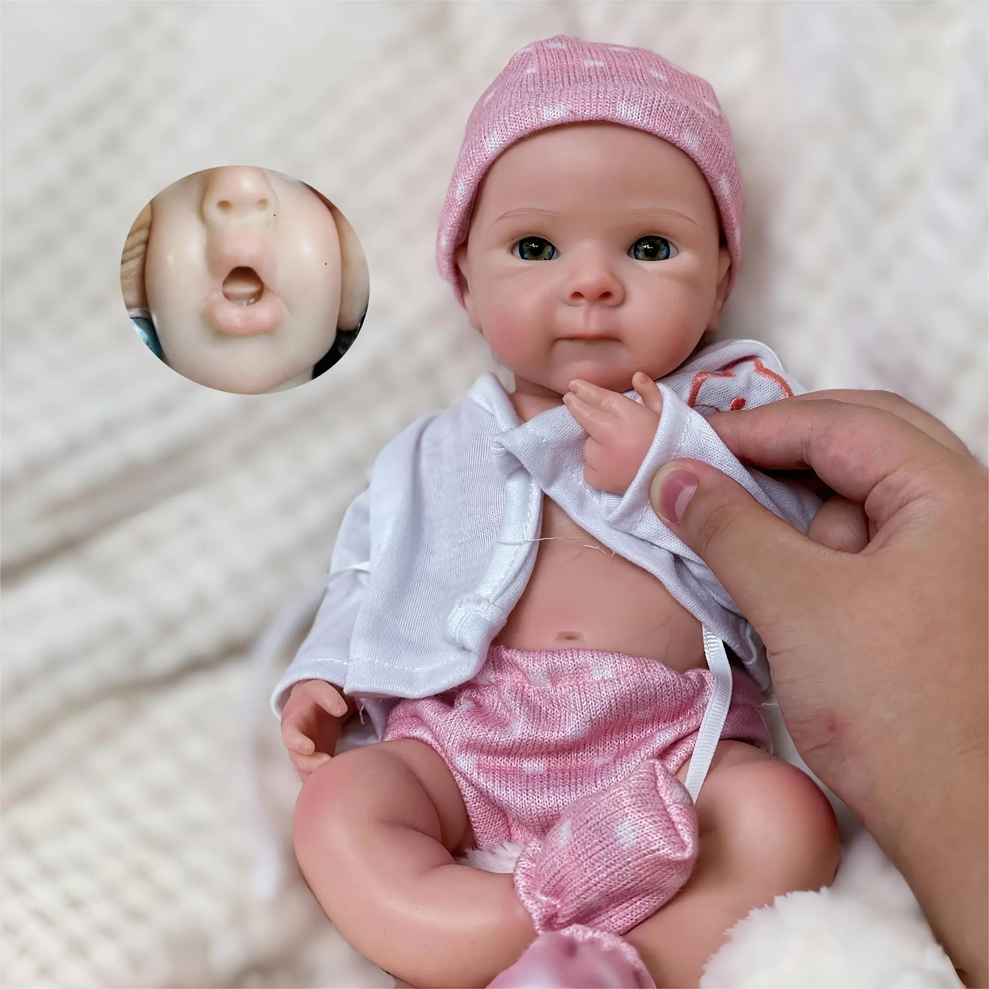 Otarddolls 13Inch/32cm Reborn Baby Doll Bettie, Open Mouth Full Body Soft Solid Silicone, Washable Handmade Detailed Painted Skin, Lifelike Newborn Girl Doll for Collectors