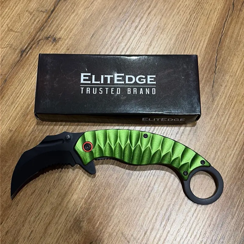 Green Karambit-Style Pocket Knife, Compact EDC Tool for Daily Carry