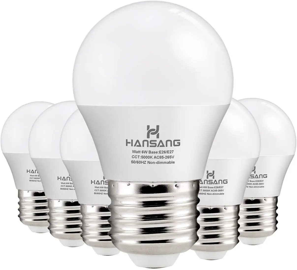 Hansang 6-Pack A15 E26 LED Light Bulbs, 60W Equivalent, 5000K Daylight, 600 Lumen, CRI85+ Eye Protection, 120V Non-Dimmable Standard Base for Ceiling Fans & Appliances