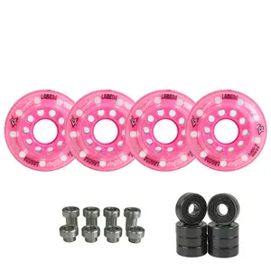 Labeda Whips Roller Hockey Wheels - Pink X-Soft 68mm - 4-Pack with Evo Spacers and Hybrid Ceramic Bearings