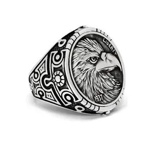 Sterling Silver 925 Men's American Eagle Ring 1937 Liberty 25MM