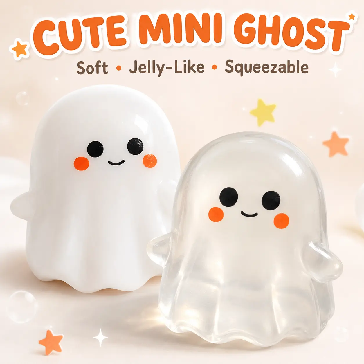 Mini Ghost Squishy Toy, Vase-line Filled Jelly Ghost Fidget Toy, Soft Squeeze Sensory Stress Relief Toy, Cute Halloween Gift for Kids and Adults