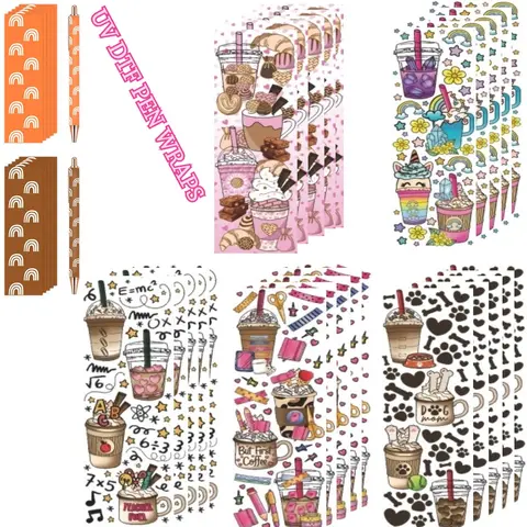 Milk Tea Pattern UV DTF Transfer Sticker (25pcs) Sticker Packs, Waterproof Sticker For DIY Pen Wrap, DIY Decorative Sticker for DIY Craft Pen, DIY Decal Film