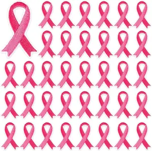 30 pcs Pink Ribbon Iron on Patches Breast Cancer Awareness Embroidered Sew Applique Repair Patch DIY Crafts for Women Girls Clothing Jacket Jeans Pants Dress Backpack Hat Decorations