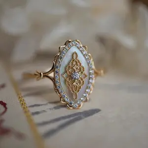 s925 sterling silver natural mother of pearl Women's Elegant Decor Engagement Trendy Exquisite Promise Ring, Chic Gorgeous Jewelry As Gift for Girlfriend,Artificial Decor Cuff Ring for Galentine's Party Style Open Adjustable Ring, Fashion Jewelry Girl