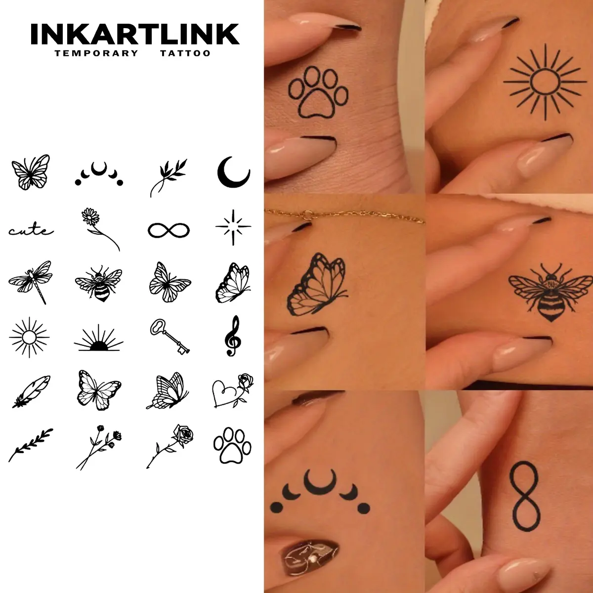 INKARTLINK Semi-Permanent Fake Tattoos Sticker - 2 Sheets, Star & Butterfly Adult Art Design, Waterproof, Realistic, No Adhesive/Reflection, Lasts 1-2 Weeks, Ideal for Swimming & Party, For Men & Women