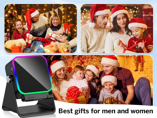 Wireless Induction Audio Speaker Stand, 5in1 Cellphone Holder, 3500mAh Rechargeable Emergency Power Bank,360° Adjustable Mobile Tablet Stand with Colorful Ambient Light Gifts for Men Women,TikTokShopBlackFriday