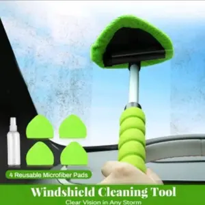 Extendable Microfiber Car Cleaning Brush with Squeegee  Auto Glass Defogger & Ice Scraper
